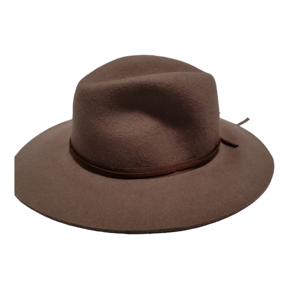 Hinge Wool Wide Brim Floppy Fedora Hat in Tan Bow Trim - Picture 5 of 6